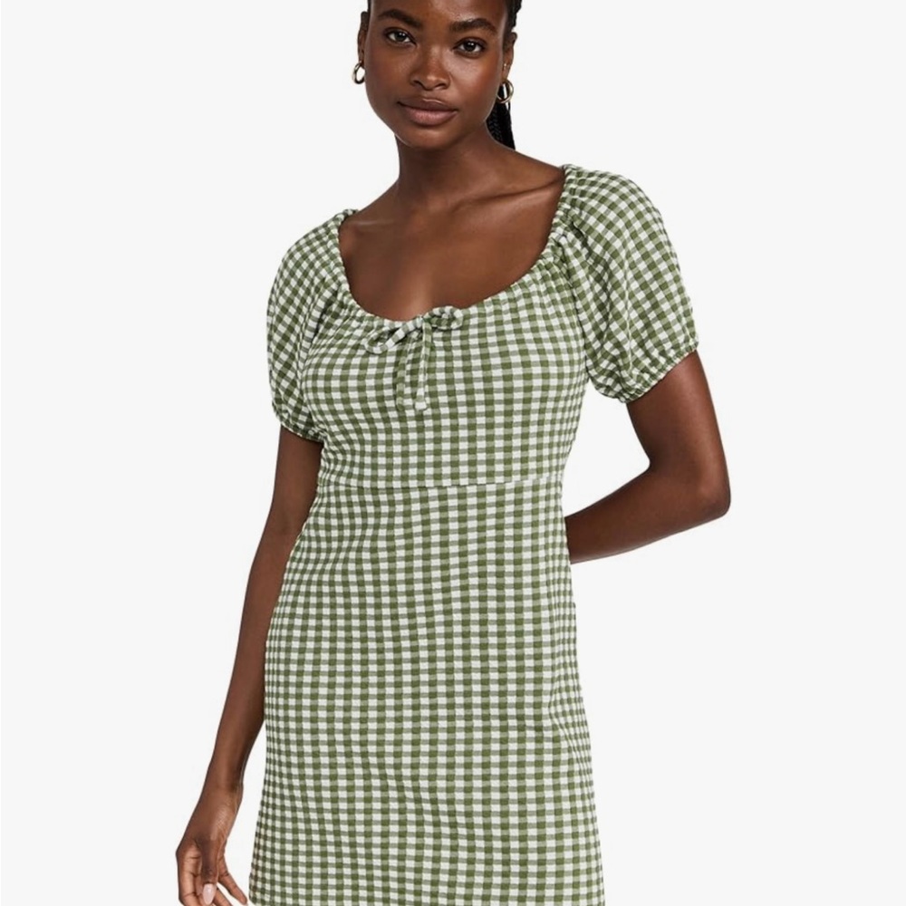Madewell Jacquard Puff-Sleeve Mini Dress in Gingham Check Size Med